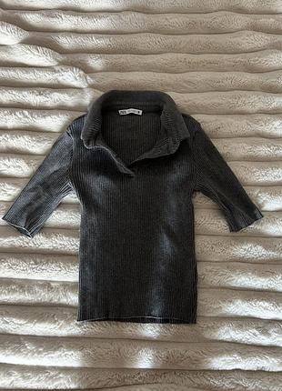 Футболка жіноча zara сіра з коміром