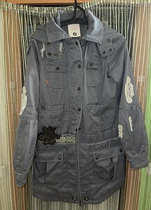 Куртка парка object railway hood jacket розмір s / сіра подовжена куртка бохо гранж з дефектом