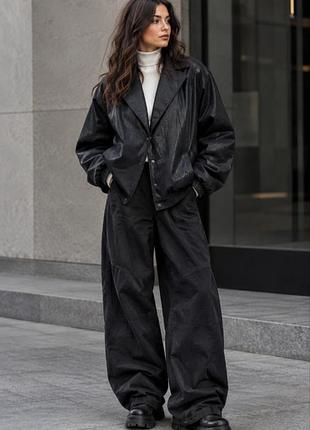 Винтажная кожаная куртка оверсайз (корея) / натуральная кожа / bomber leather jacket 80s-90s