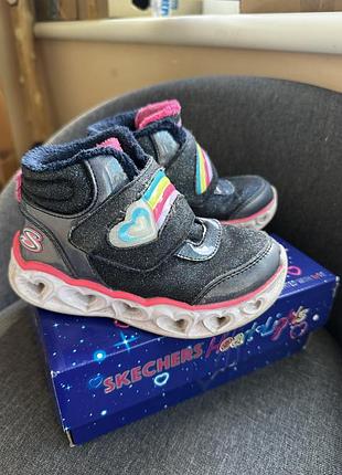 Кросівки для дівчаток skechers хайтопи чорні з підсвіткою 26 розмір