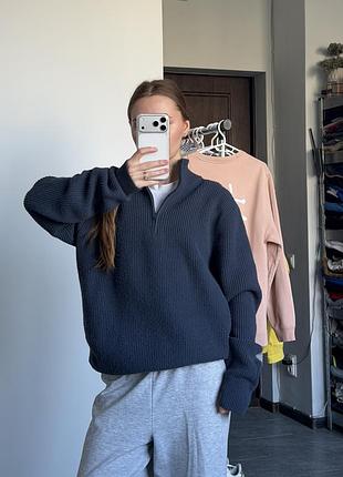 Светр чоловічий темно-синій з коміром на блискавці uniqlo кофта толстовка худи реглан свитшот
