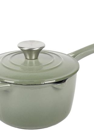 Ковш кухонный stenson r43655-gr чугунный эмалированный 16 см 1.2 л оливковый
