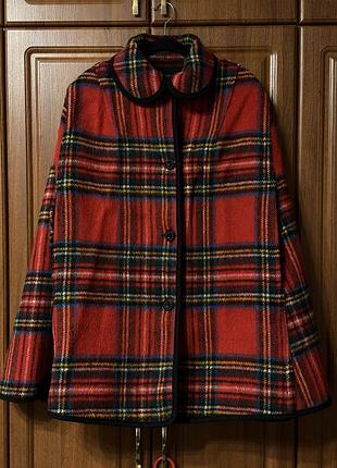 Вінтаж двосторонній кейп пальто в клітинку вовна  tartan cape coat