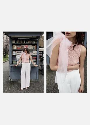 Zara трикотажний топ / безрукавка з бантом з органзи