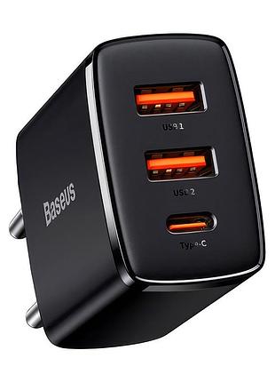 Сзу baseus compact 2usb-a/usb-c pd3.0&qc3.0 30w black