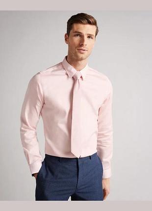 Розовая мужская рубашка с длинным рукавом премиального бренда ted baker