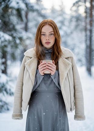 Жіноча дублянка-авіатор zara бежева, розмір xs (s)