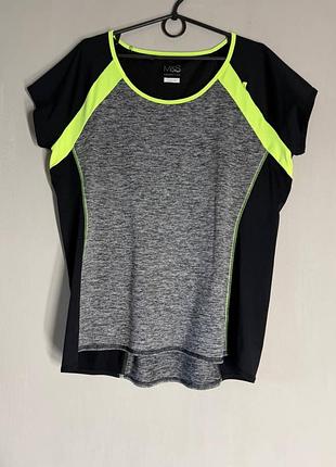 Жіноча спортивна футболка marks & spencer (m&s fitness) з неон-акцентами та сіткою (uk 20 / eur 48 / 2xl-3xl)