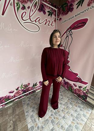Брючний костюм жіночий melani в'язаний двійка бордовий
