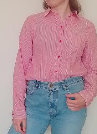 Рубашка красная в полоску хлопковая h&amp;m