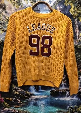 Светр жіночий в'язаний гірчичний з написом league 98