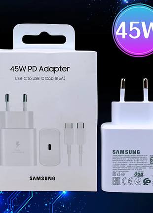 Сверхбыстрая зарядка samsung 45 вт блок + кабель 5а type c - type c, (ep-ta845) для galaxy
