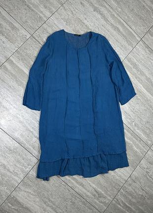 Grizas silk crinkle midi dress size m blue balloon cocoon arty lagenlook сукня плаття шовк