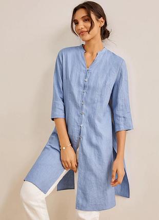New lintico womens shirt dress tunic l blue 100% linen dillon lagenlook button сукня плаття туніка сорочка