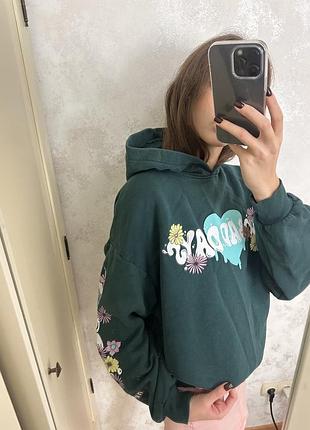 Худі жіноче bershka зелене з принтом розмір m