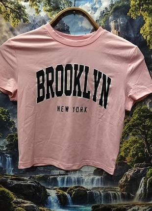 Футболка топ жіноча рожева з написом brooklyn new york