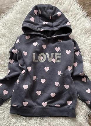 Детская толстовка худи утепленное сердечки 💕