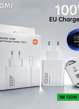 Турбо зарядка xiaomi 100w + кабель type c (6a) mdy-19-er супершвидка, кабель 100 см.