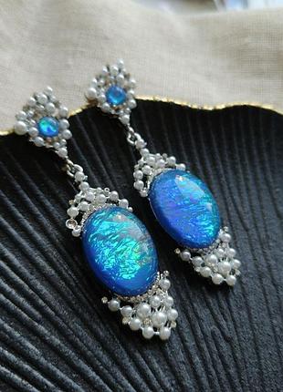 Серьги с овальным кабошоном как плазма 7