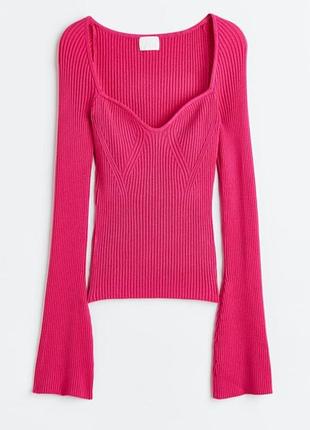 Розовый лонгслив xs-s от h&m рубчик