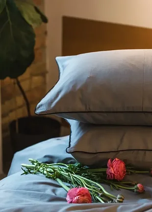 Комплект постельного белья ecotton евро с кантом natural grey в чехле для хранения серого цвета