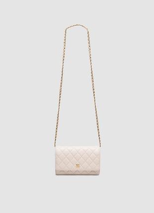 Сумка шанел classic wallet on chain quilted caviar beige/gold