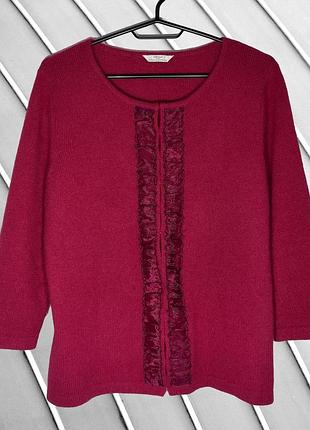 Жіночий червоний кардиган m&s eu42 l xl 40 42 46 48 маркс спенсер кофта з ангорою та вовною рукав 3/4 m&s eu42
