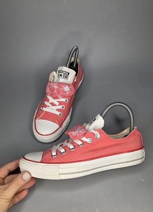 Оригинальные женские низкие кеды converse chuck taylor all star double tongue в ярком кораллово-розовом цвете