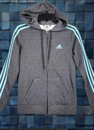 Худі adidas темно-сіре з бірюзовими смужками, розмір s