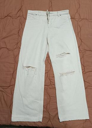 Светлые широкие джинсы палаццо с разрезами jean shop | размер 44-48 (eur 42) | стан идеален!