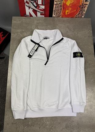 Зип-свитшот stone island белый мужской на молнии с воротником-стойкой s-xl