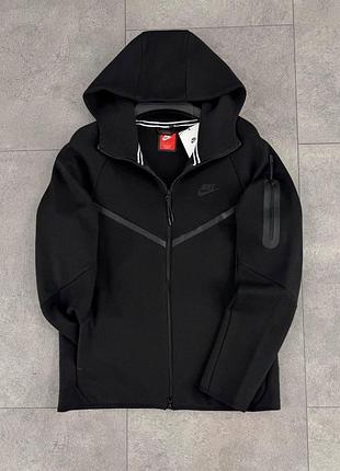 Мужская кофта на замке nike tech fleece черная, спортивная толстовка с капюшоном