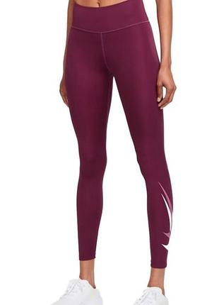 Лосіни жіночі nike dri-fit swoosh running 7/8-length leggings бордові