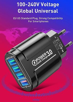 Зарядка для смарфона 4-ох портова usb быстрая зарядка для телефона планшета 30 вт xiaomi poco samsung huawei sony зарядка