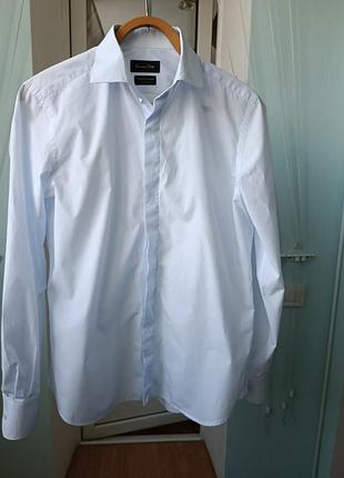 Хлопковая бело-голубая рубашка massimo dutti р.40