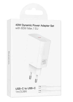 Мережевий зарядний пристрій type-c to type-c c162a 3a/pd40w/qc3.0 білий 1м тм hoco