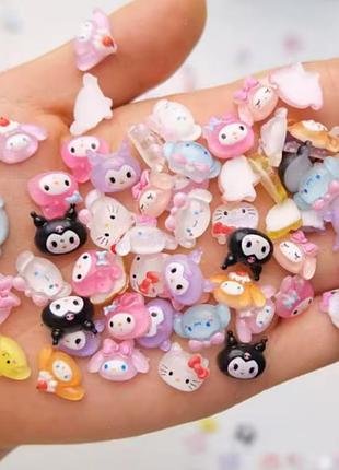 Объёмные фигурки на ногти с мультяшными персонажами hello kitty куроми my melody