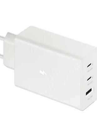 Сетевое зарядное 3 порта 65w + 25w + 15w универсальный блок питания с usb и type c pd белый