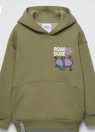 Худі для хлопчика zara хакі на флісі 152 см (11-12 років)