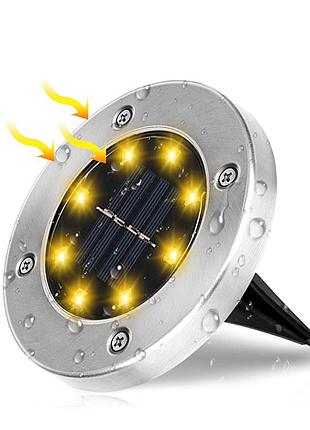 Светильник на солнечной батарее solar disk light, 8 led, 600 мач, водонепроницаемый, садовый, желтый свет