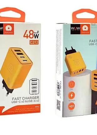Зарядний пристрій 220в 5в 2,4а 48w usbx2 type-cx2 wuw c212