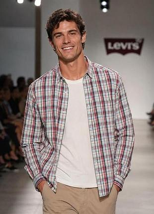 Рубашка мужская levi's в красно-голубую клетку, размер xl, 100% хлопок