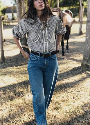 Картата блуза з бантом та мереживом zara new