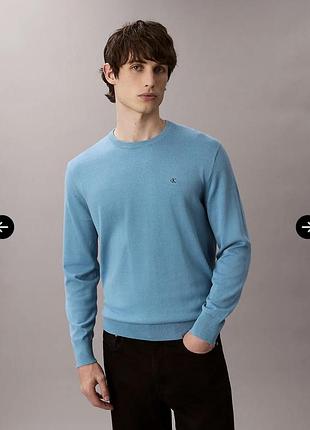 Светр чоловічий calvin klein бавовна блакитний однотонний розмір xl
