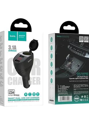 Зарядний пристрій 12в usbx2 з дисплеєм hoco z34 thunder power