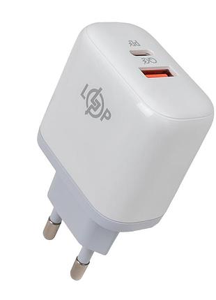 Зарядка для телефону lp 45w (type-c+usb) qc + кабель (type-c to type-c) 45wch