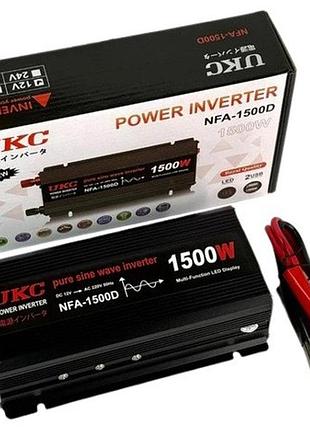 Преобразователь постоянного тока инвертор ukc nfa-1500d pure sine 12v-220v чистый синус с защитой от перегрузки черный