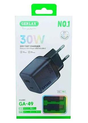 Мережевий зарядний пристрій type-c ga-49t 1usb/30w/qc3.0/pd чорний тм gerlax