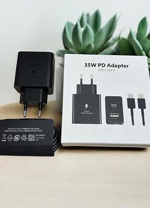 Зарядний пристрій для samsung 35 вт з двома usb-портами + кабель type-c