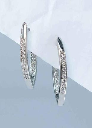 Серьги из медицинского золота белое золото с белыми фианитами стрелки dgs, 30х3мм, 3.8г, арт.1157 тм xuping